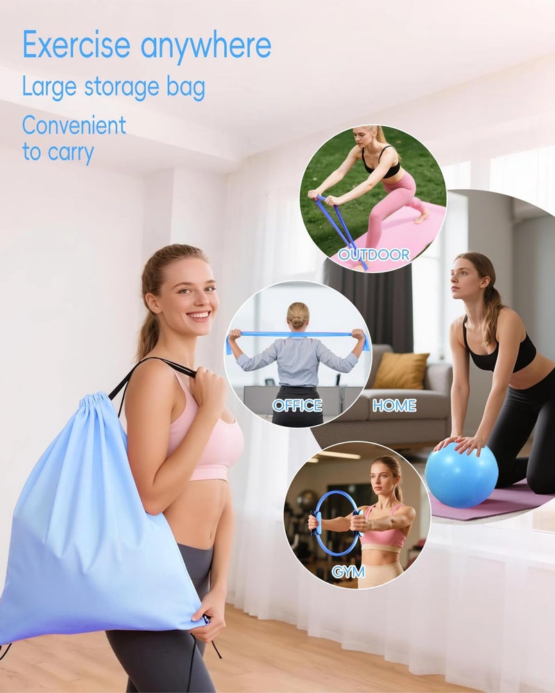 KABCON Pilates Kit for Home, Women Beginners Workout Essentials Set with 13" Ring, 9.8" Ball, Resistance Bands & Guide, 13/14/16 PCS Compact Pilates Equipment - Image 5